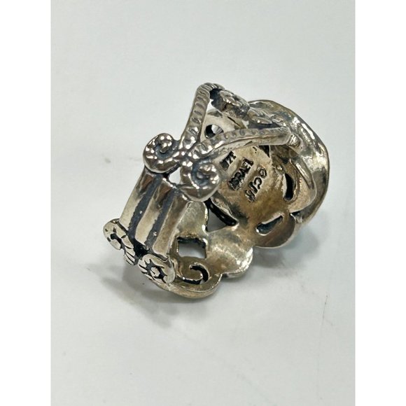 Dyed Blue Genuine Pearl Ring Size 5 Sterling Silver Israel 925 Ornate Wide Band - Picture 7 of 10